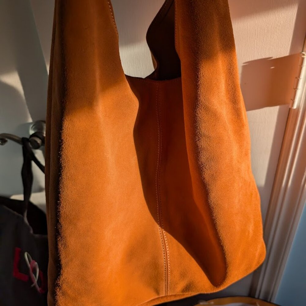 Claudia Firenze Genuine Italian Suede Orange Leather Tote Bag NWT - Picture 4 of 12